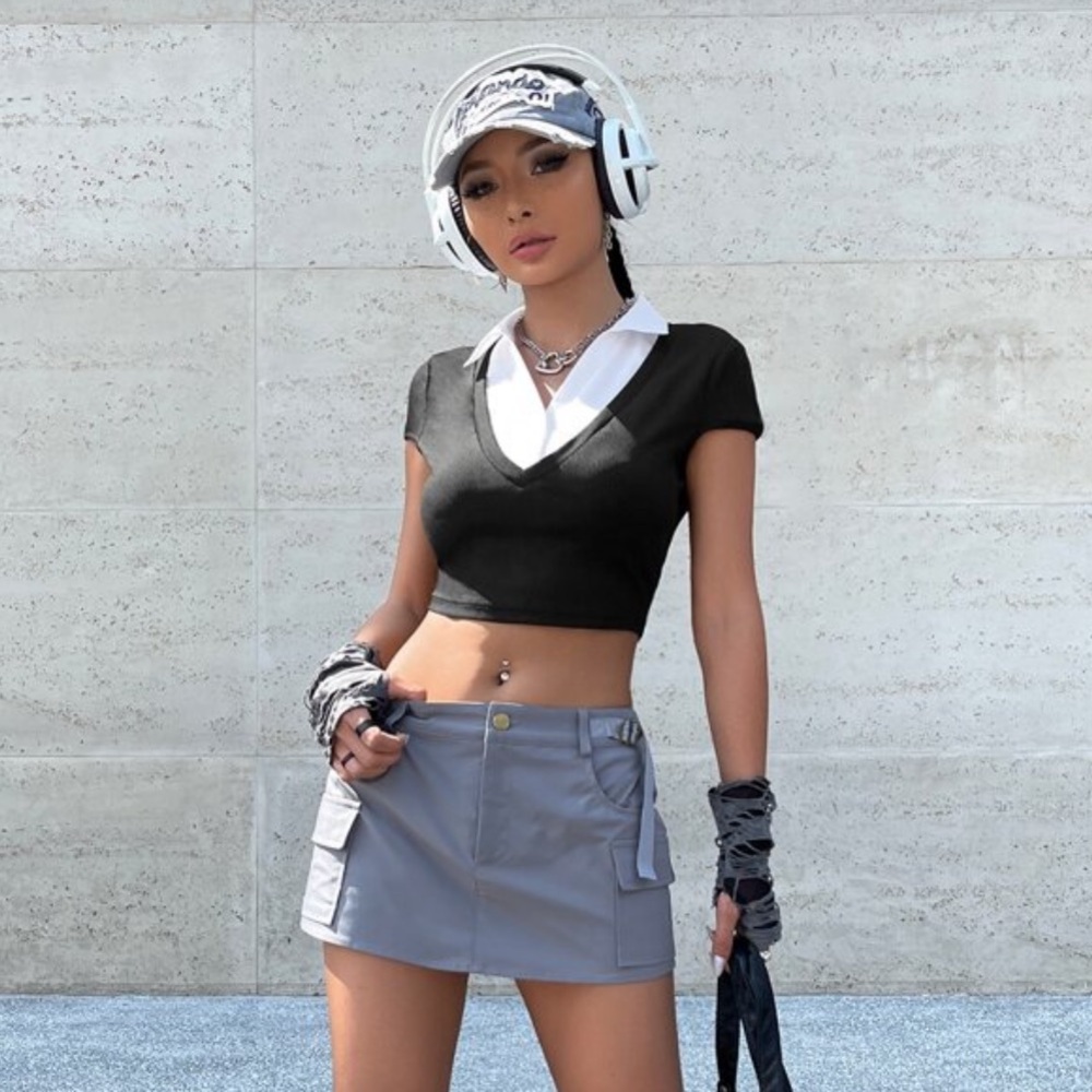 Color-block Ribbed Crop Tee - Picture 6 of 6